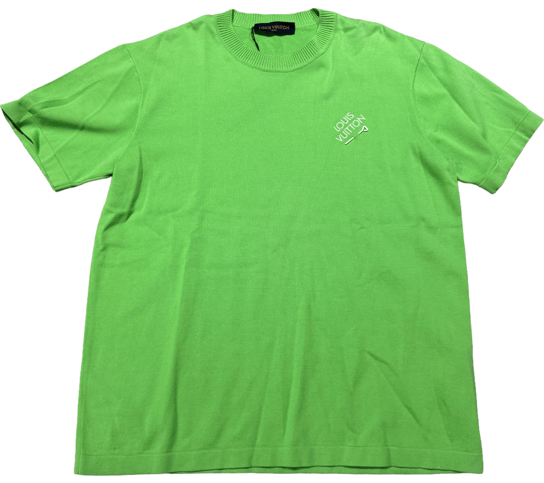Louis Vuitton Embroidered Signature Green Cotton Knit Shirt