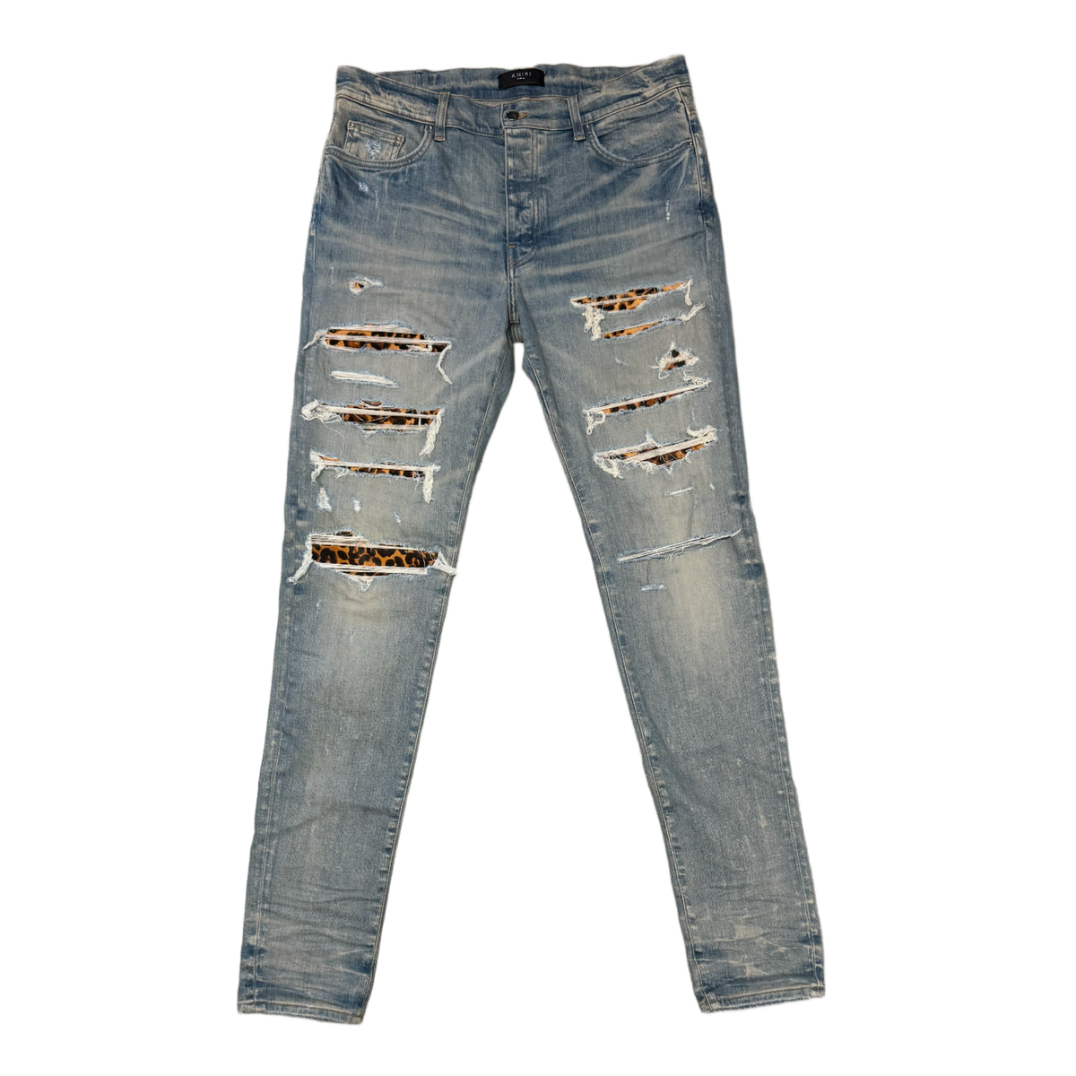 Amiri 'Leopard Thrasher Blue' Skinny Jeans