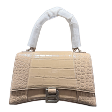 Balenciaga Hourglass S 'Crocodile Embossed' Beige Shiny Leather Gold Hardware Handbag