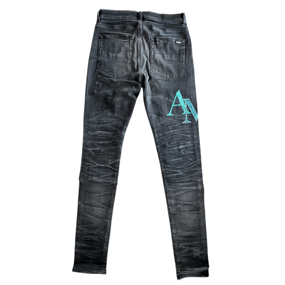 Amiri 'Multicolor Leather Staggered Logo' Black Jeans