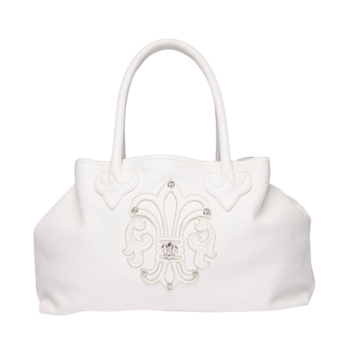 Chrome Hearts Fleur Patch White Leather Tote Bag