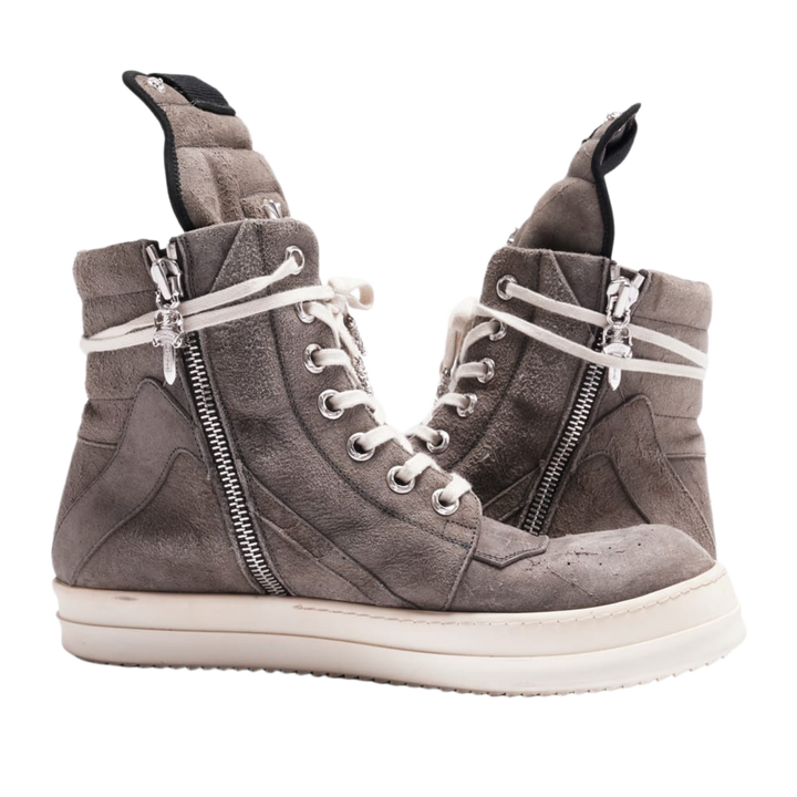Chrome Hearts x Rick Owens 'Grey' Suede Geobasket Sneakers