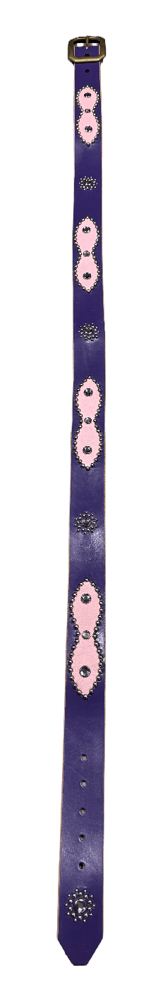 Studded 'Pink Leather/ Sun Gem' Purple Belt