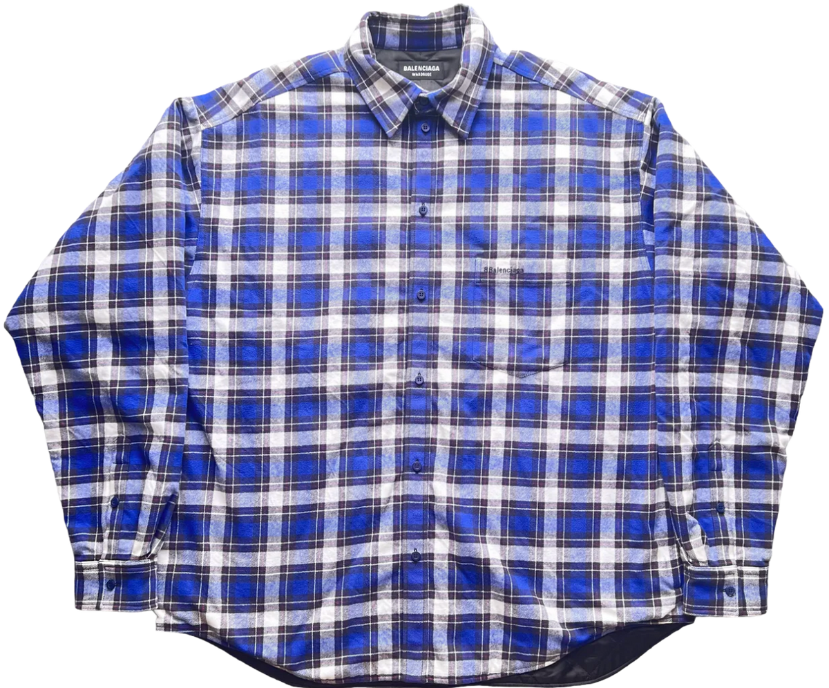 Balenciaga 'Blue' Padded Oversized Flannel Shirt Jacket