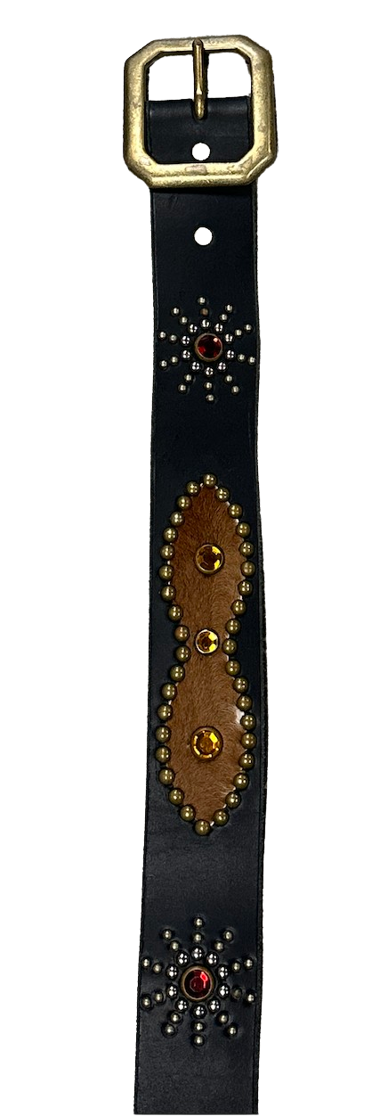 Studded 'Brown Calfskin Porn Star' Black Belt