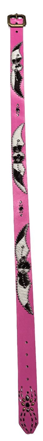 Studded 'Zebra Hair' Spider Gem Pink Leather Belt
