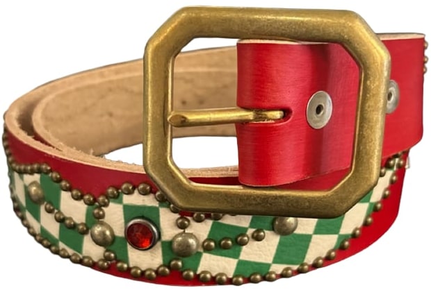 Studded 'Red Gem Green Checkered' Red Belt