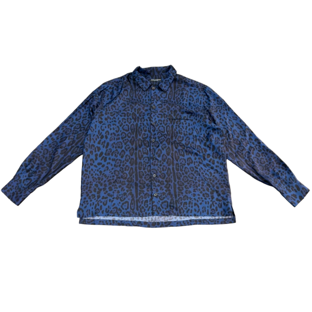 Dolce & Gabbana 'Blue Lepoard Print Silk Pajama Shirt