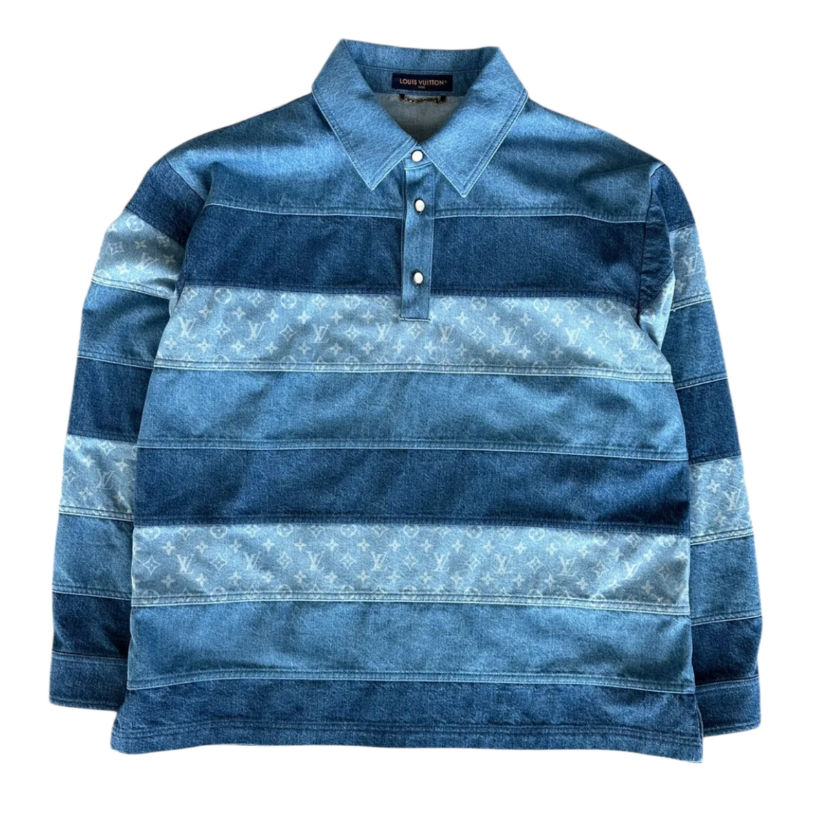 Louis Vuitton 'Striped' Denim Longsleeve Polo