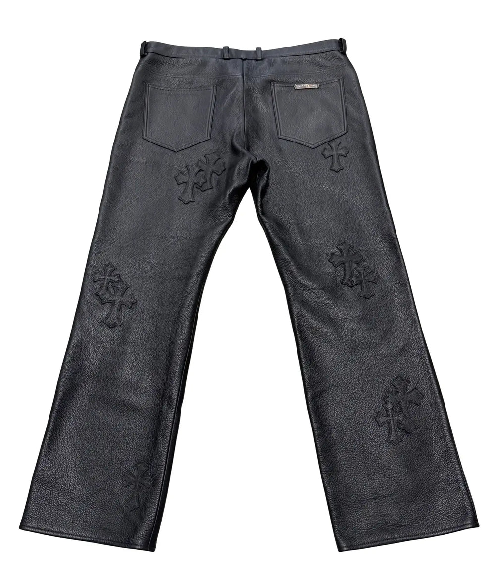 Chrome Hearts '20 Patch' Black Leather Pants