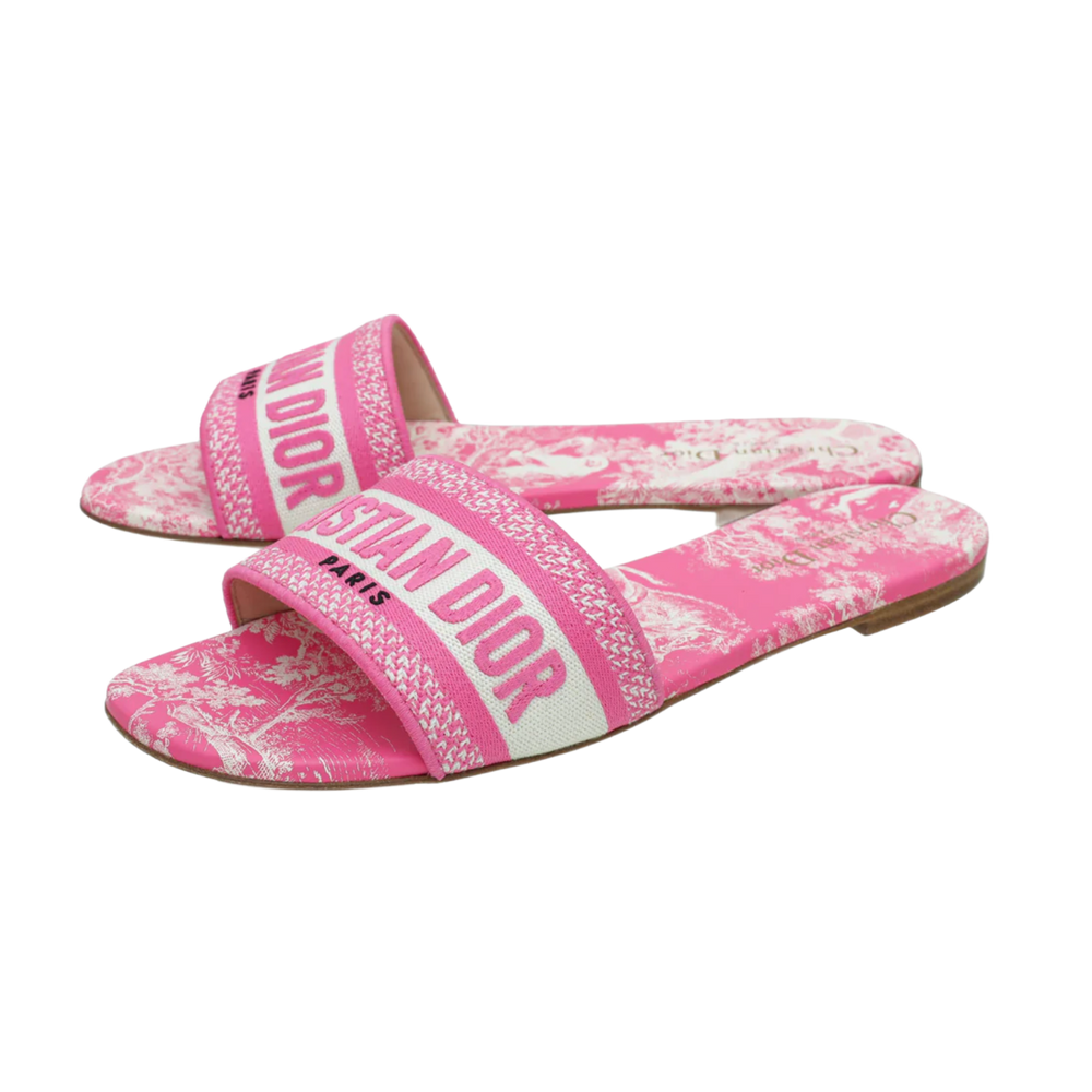 Christian Dior 'Neon Pink' Dway Toile De Jouy Embroidered Slide Sandal