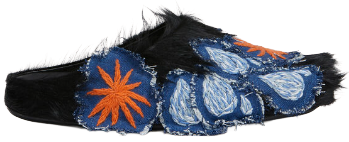Marni 'Black Embroidered Patches' Sabot Slippers
