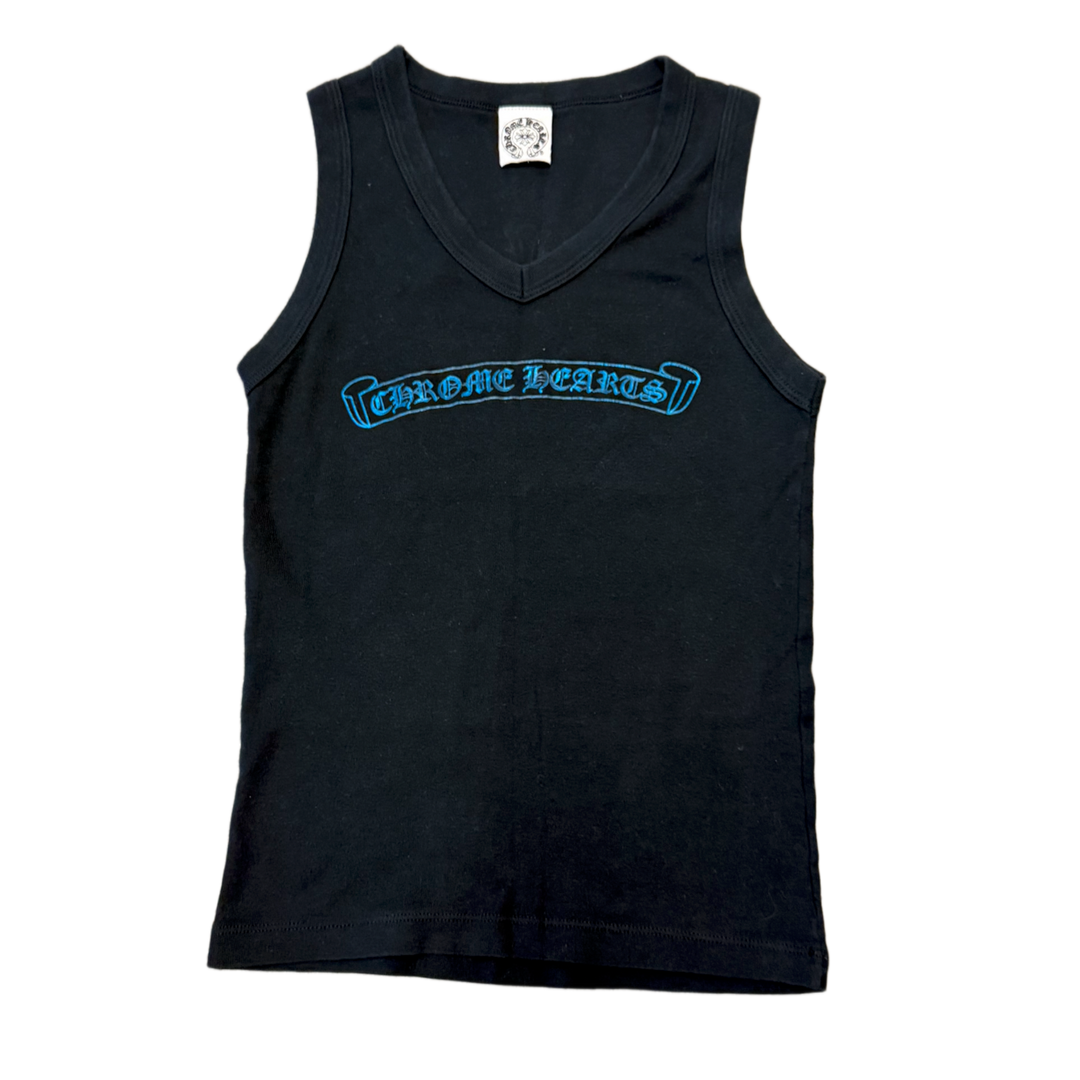 Chrome Hearts 'Blue Scroll Logo' Women's Black V Neck Tank Top