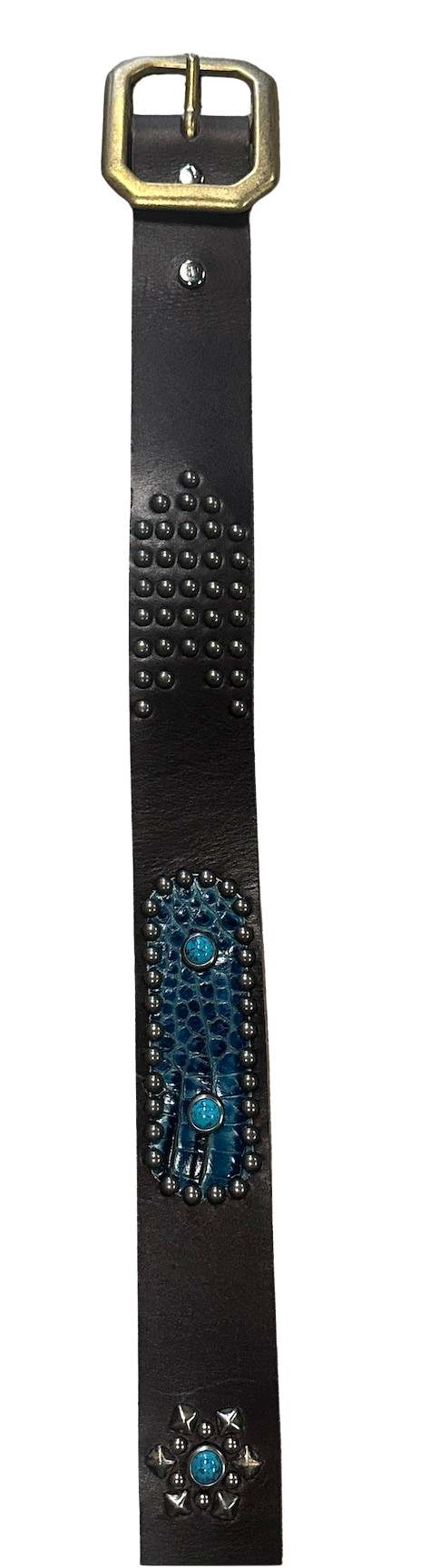 Studded 'Blue Snakeskin' Dark Brown Belt