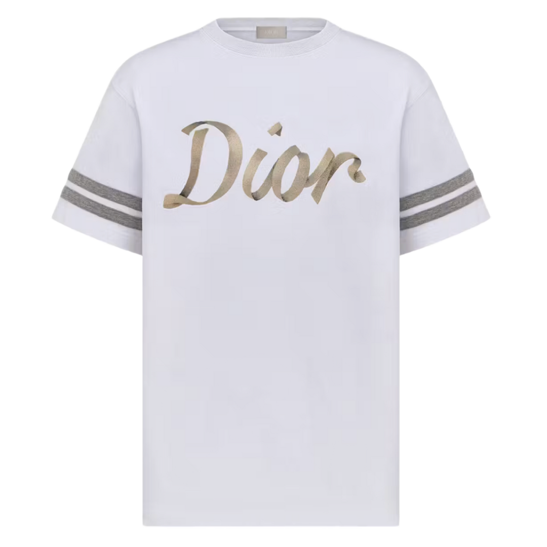 Dior 'Metallic Ribbon Logo' White Tee