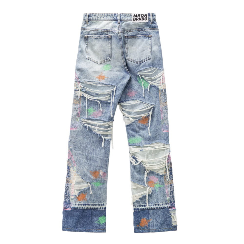 Who Decides War 'Technicolor Embroidery 'Blue Denim Jeans