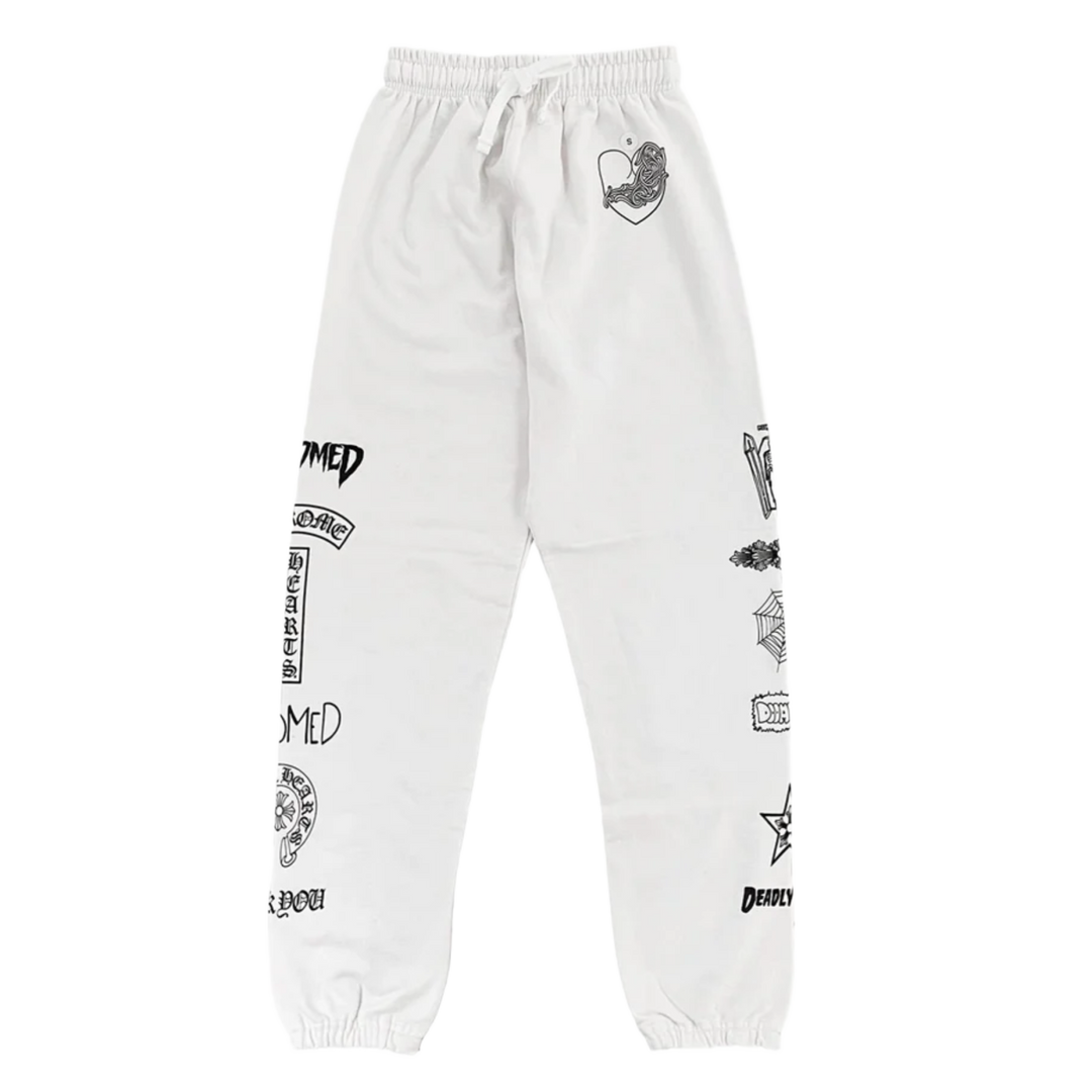Chrome Hearts 'Deadly Doll Vine Hearts' White Sweatpants