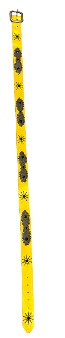 Studded 'Light Brown Leather' Sun Gem Yellow Belt