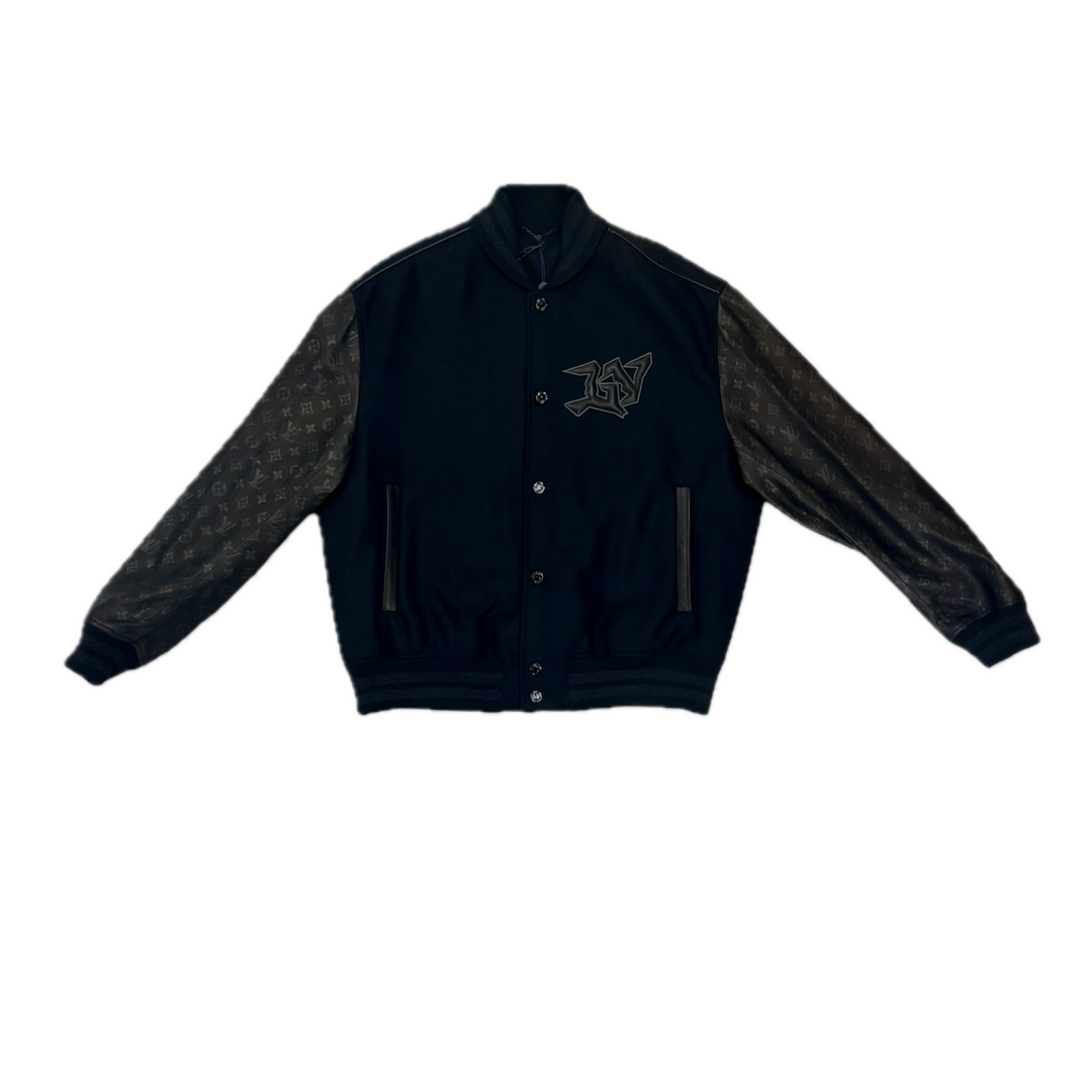Louis Vuitton 'Mix Leather' Black Varsity Blouson Jacket 