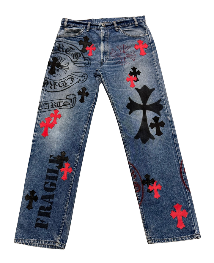 Chrome Hearts 'Stencil' Black/Red Cross Patch Jeans