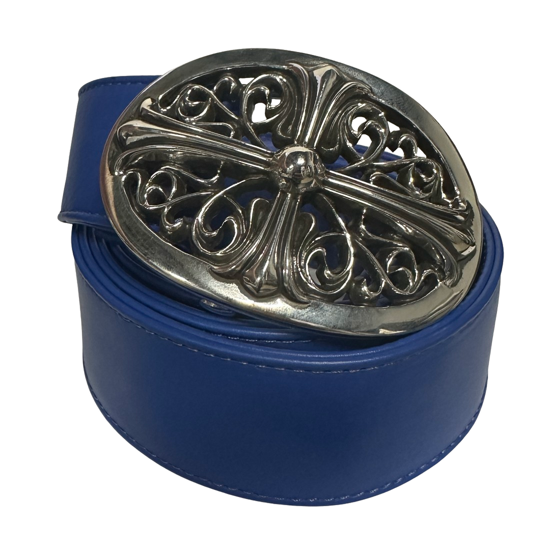 Chrome Hearts 'Oval Cross' Blue Leather Belt