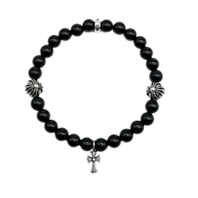 Chrome Hearts 'Obsidian Silver' Cross Pendant 6mm Beaded Bracelet
