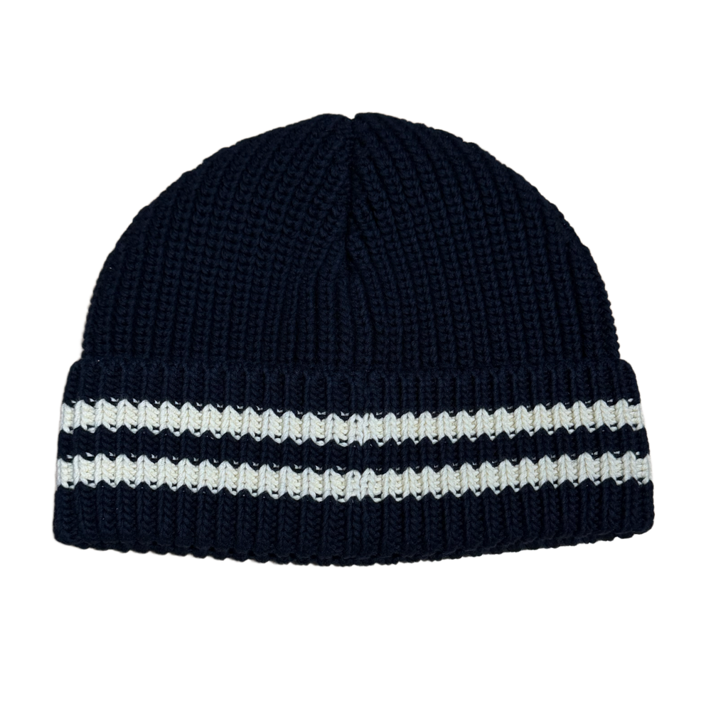 Celine 'Navy' Striped Ribbed Beanie