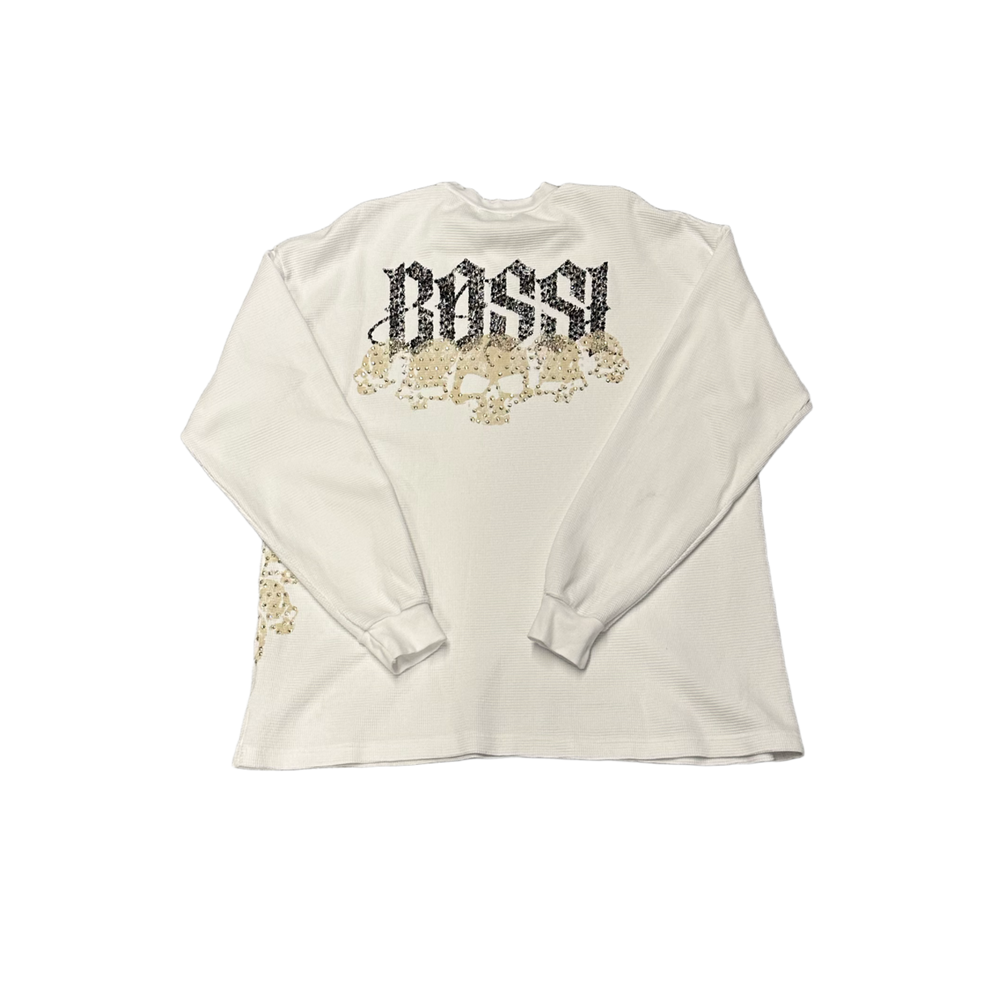 Bossi 'Tan Skull Black Logo' White Thermal Longsleeve