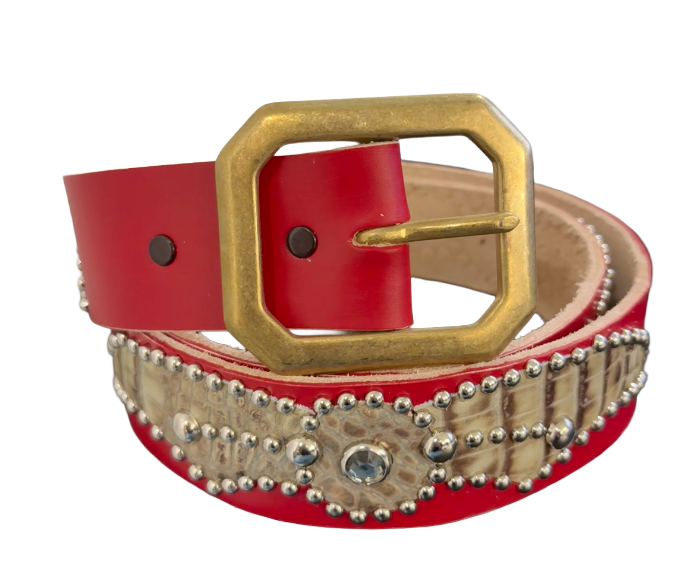 Studded 'Tan Scale Spider Gem' Red Belt