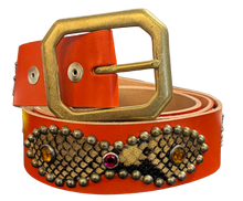 Studded 'Light Brown Snakeskin/ Sun Gem' Orange Belt