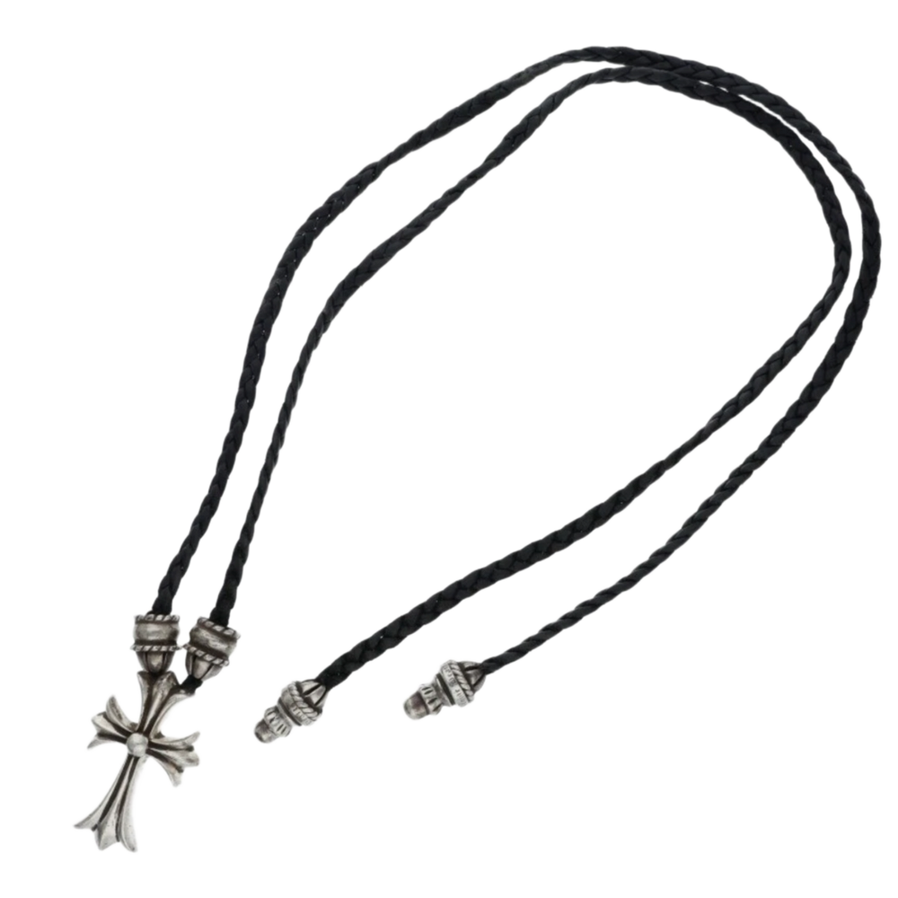 Chrome Hearts 'Small Cross' Woven Leather Necklace
