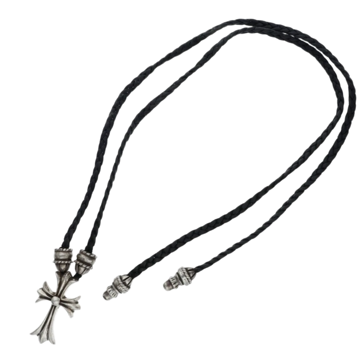Chrome Hearts 'Small Cross' Woven Leather Necklace