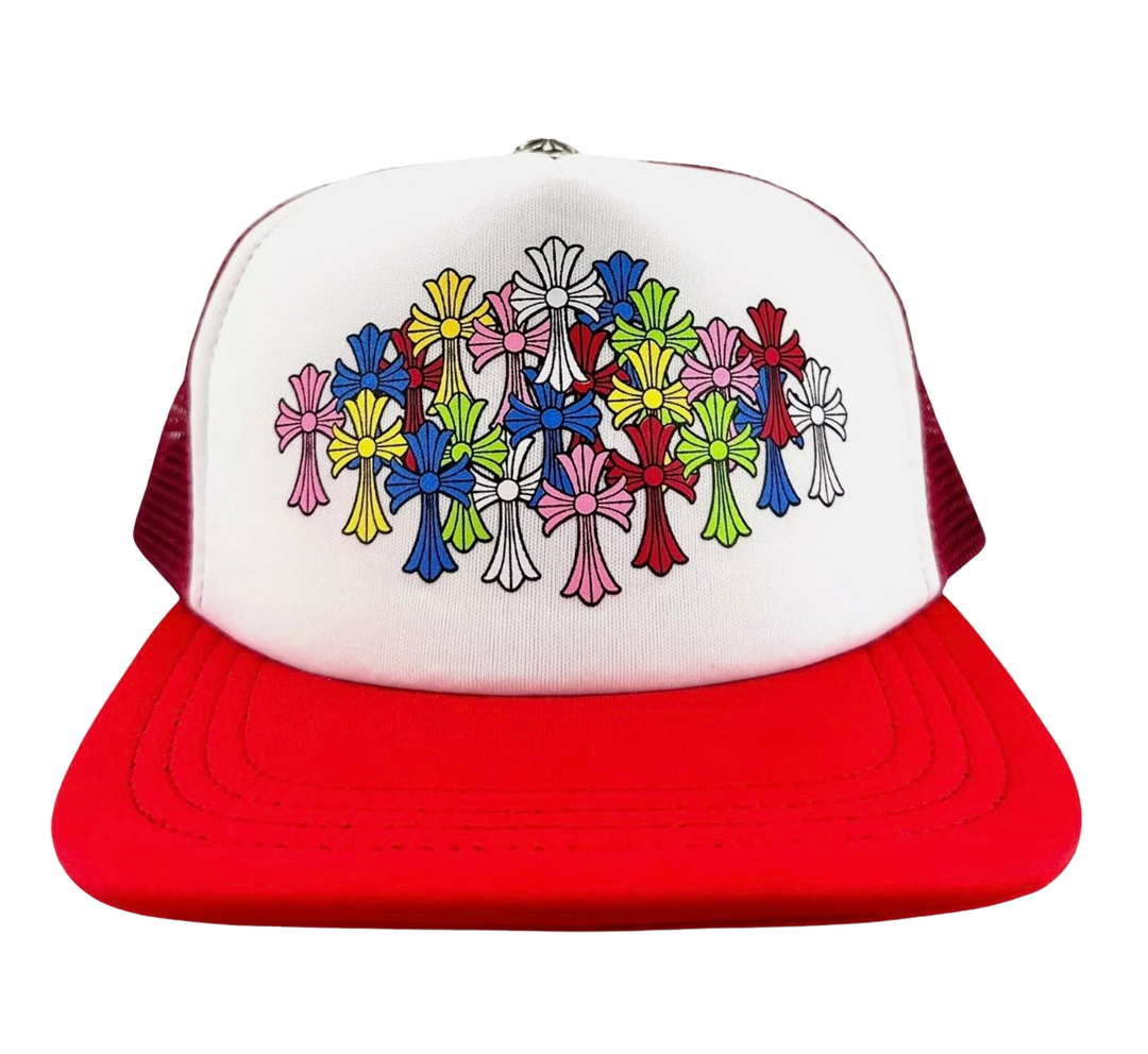 Chrome Hearts 'Multicolor Cross' Trucker Hat Red/White