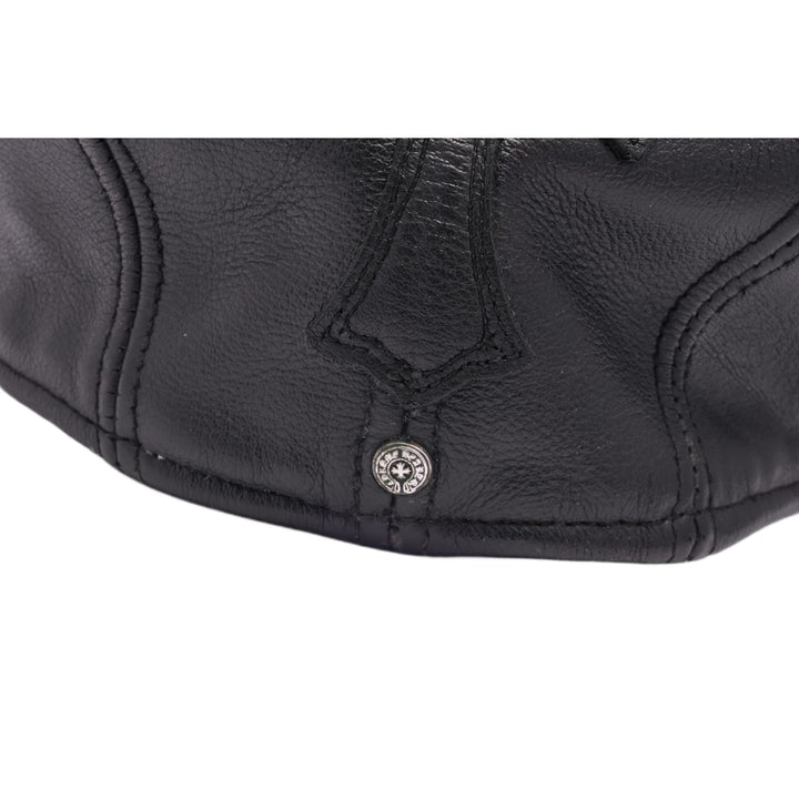 Chrome Hearts 'Cross Patch' Black Leather Driving Cap