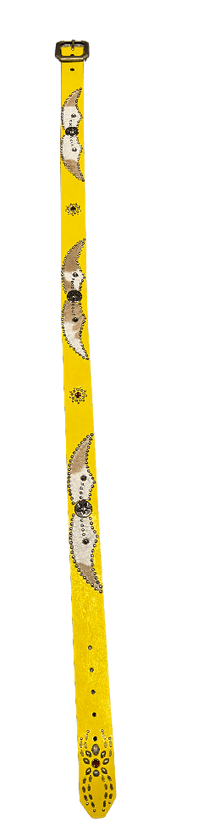 Studded 'Pony Hair Fur Star SIlver Spider Gem' Yellow Belt