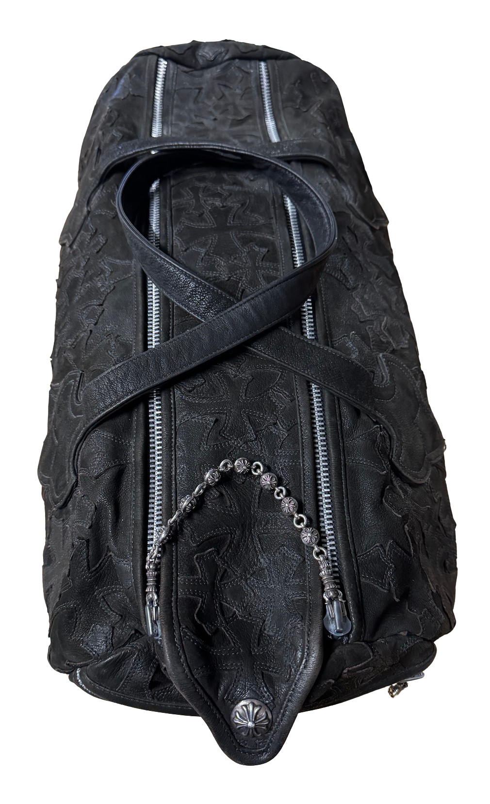 Chrome Hearts 'Flooded' Black Leather Cross Patch Duffle Bag
