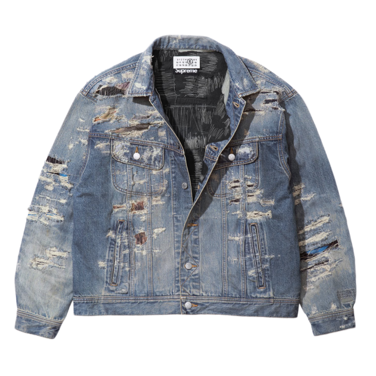 Supreme MM6 Maison Margiela 'Washed Indigo' Distressed Selvedge Denim Jacket