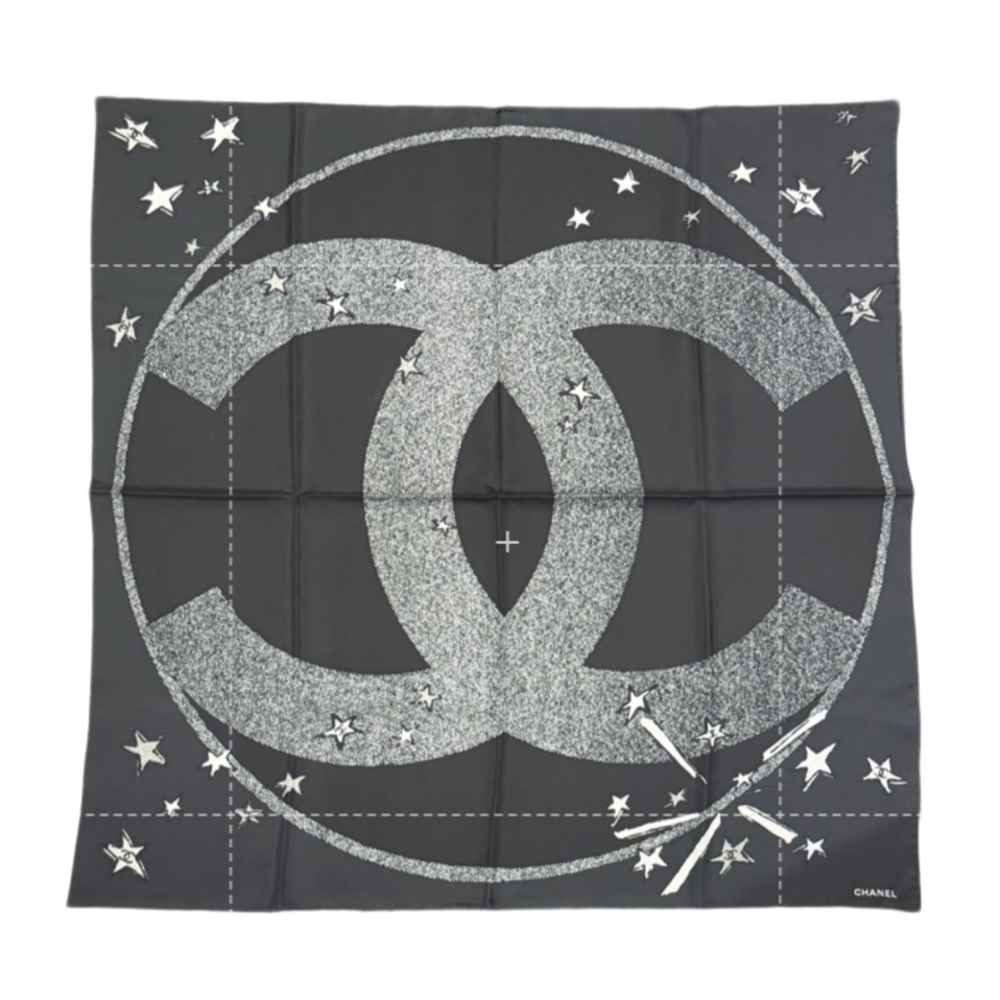 Chanel 26A CC Star Pop Black Silk Scarf