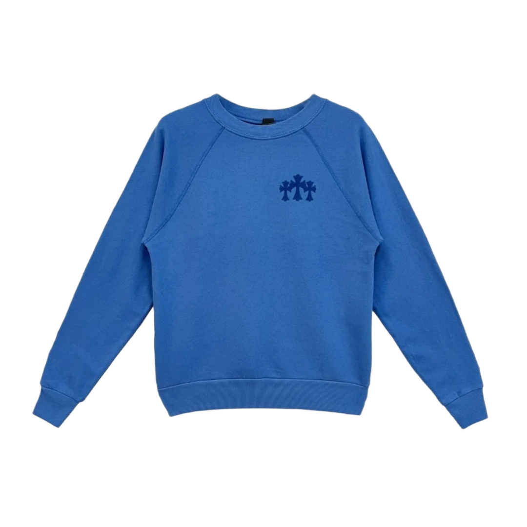Chrome Hearts Women's 'Blue' Flocked Triple Cross CH Crewneck