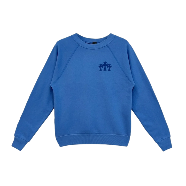Chrome Hearts Women's 'Blue' Flocked Triple Cross CH Crewneck