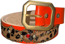 Studded 'Red Gem/Leopard Print' Orange Belt