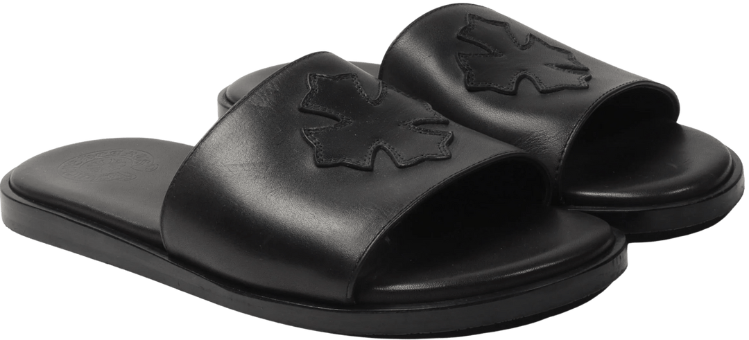 Chrome Hearts 'Black' Plus Cross Leather Slippers