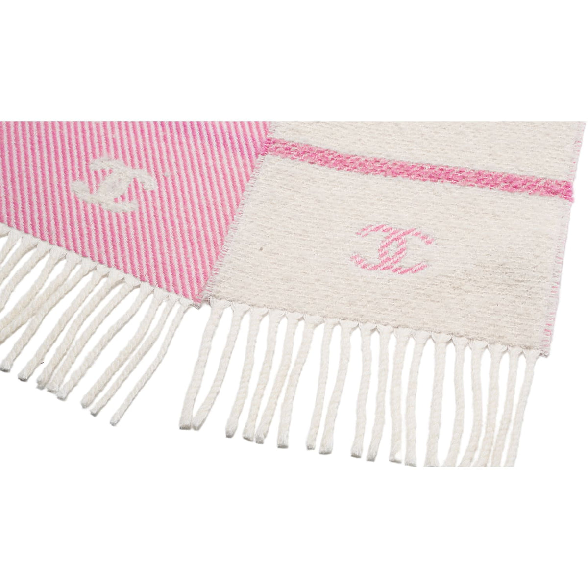 Chanel 'Pink/Ecru' Cashmere Fringe Scarf