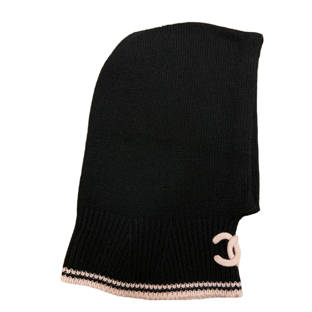 Chanel Black/Pink Cashmere &amp; Silk CC Balaclava
