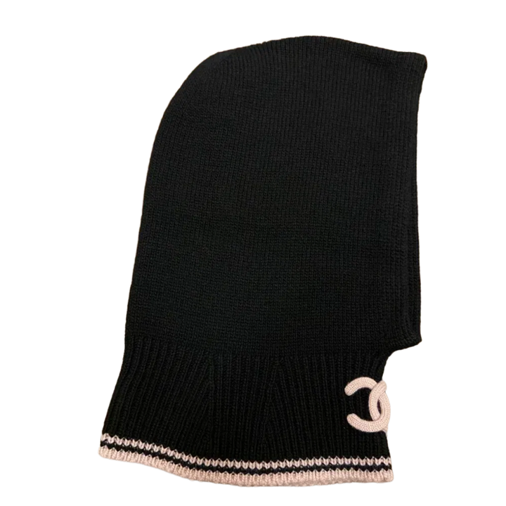 Chanel Black/Pink Cashmere &amp; Silk CC Balaclava
