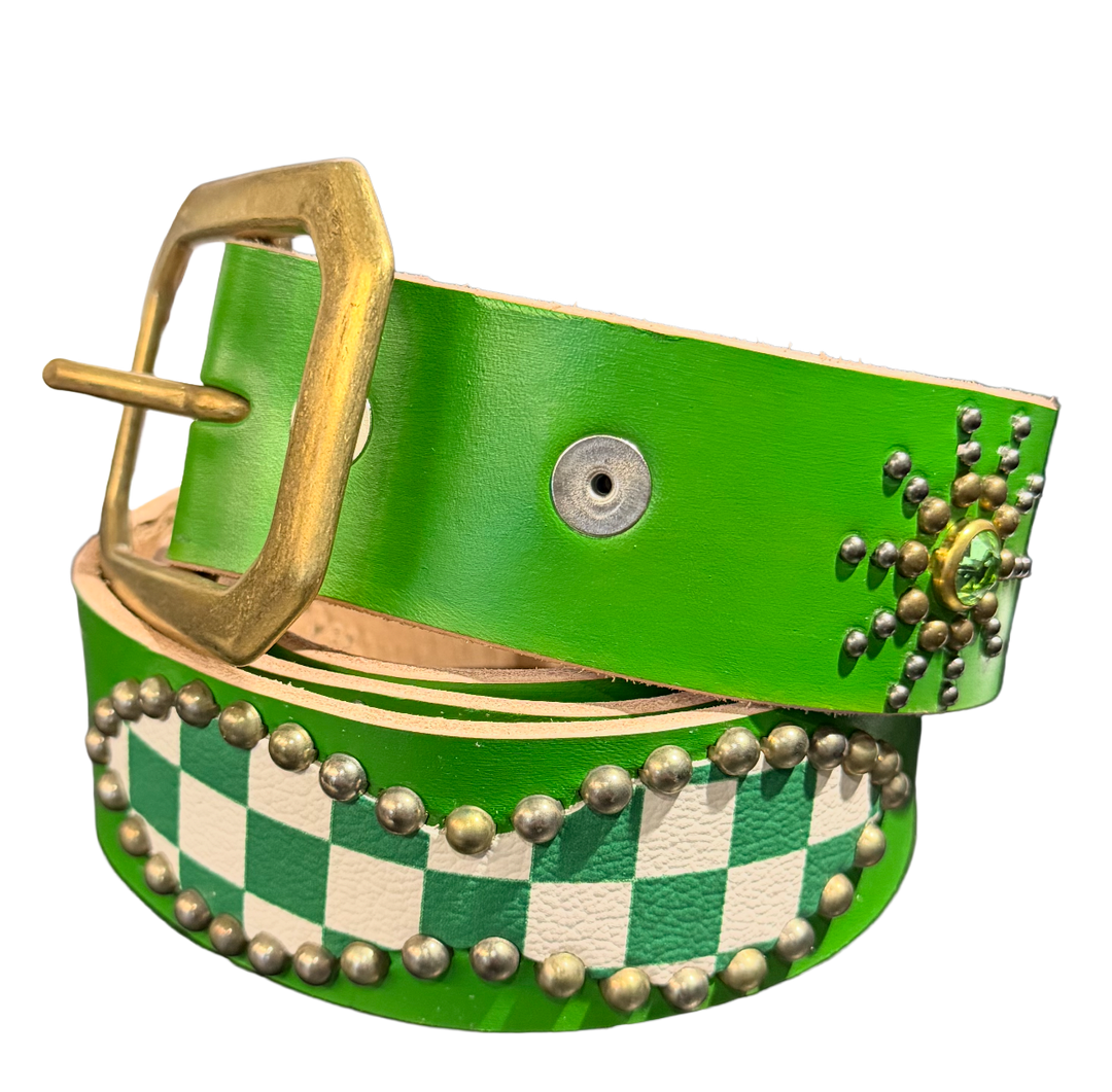 Studded 'Green Checkered/Sun Gem' Green Belt
