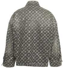 Louis Vuitton Grey Rhinestone Embellished Monogram Raw Edge Denim Jacket Runway