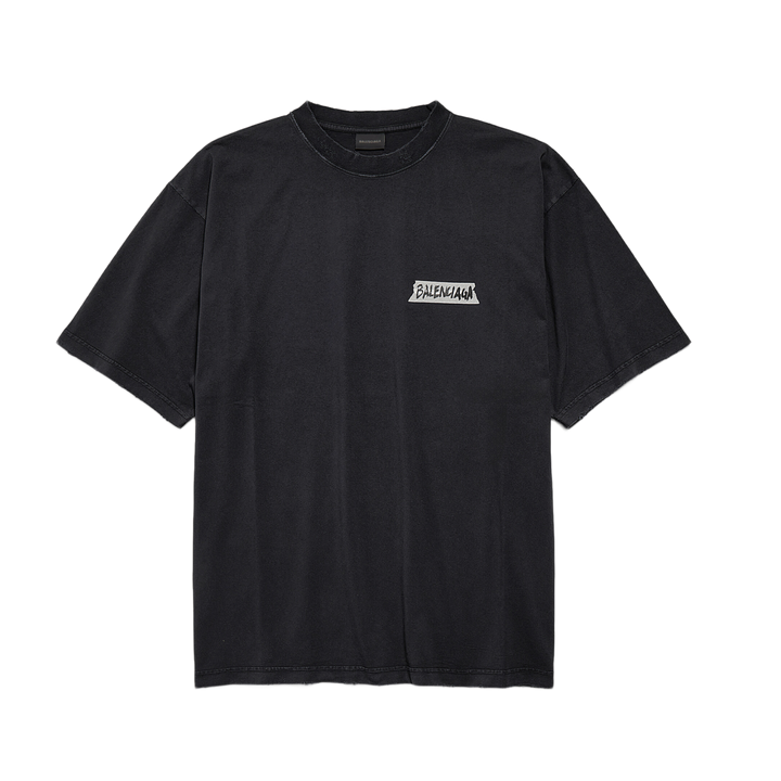 Balenciaga 'Masking Tape Logo' Black Tee