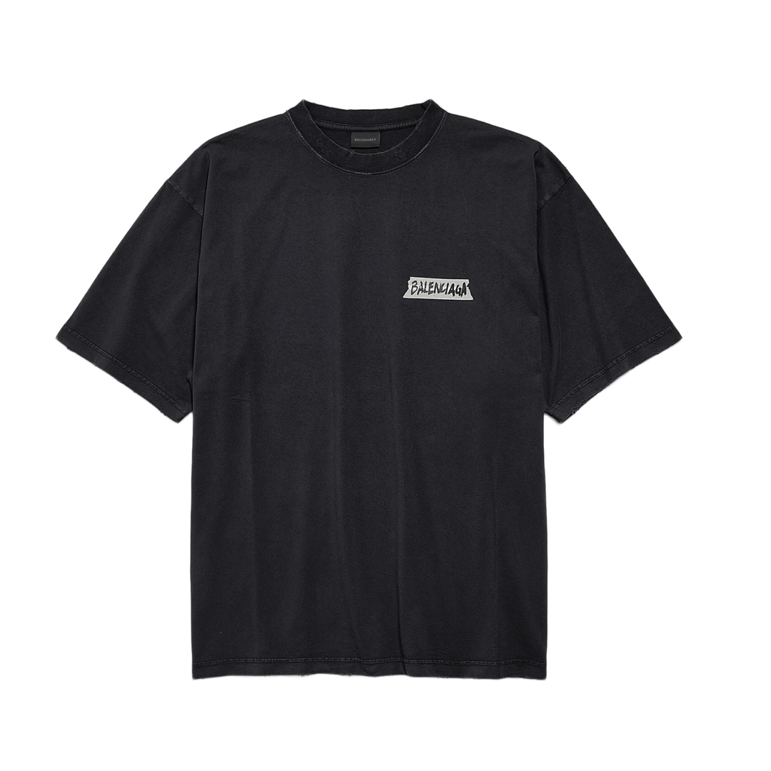 Balenciaga 'Masking Tape Logo' Black Tee