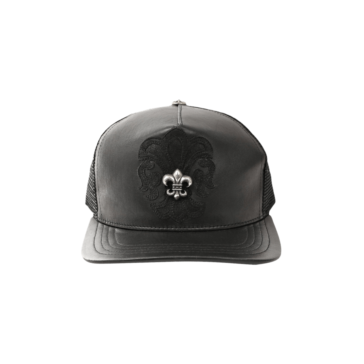 Chrome Hearts 'Black' Fleur De Lis Leather Trucker Hat